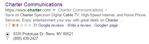 Charter Reviews on Google